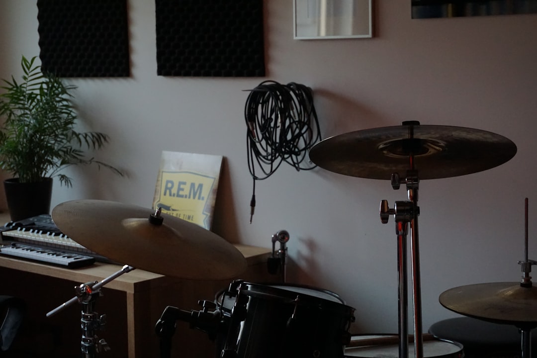 Various musical instruments displayed in a music studio